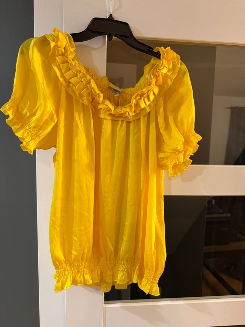 Harve Benard Bright Yellow Ruffle Sleeve Smocked Top